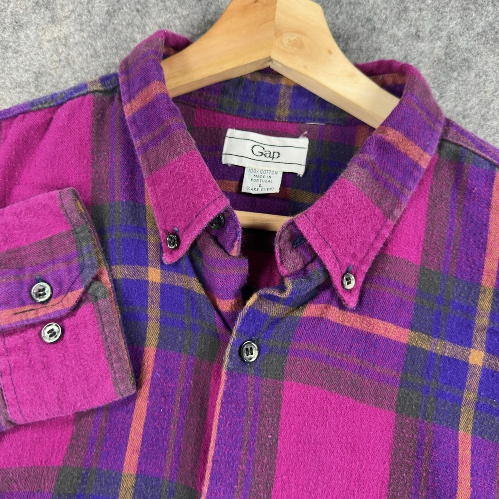 Vintage Gap Shirt Mens Large Pink Flannel Button Front Portugal 80's 90's Grunge